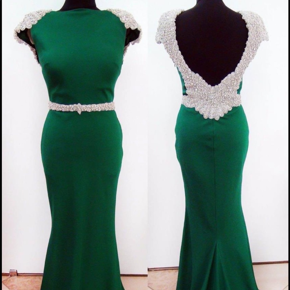 Tarik Ediz emerald green evening gown